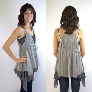 Mystree Mesh Lace Cami Drap Tie-Front Sleeveless Top Grey S NWT